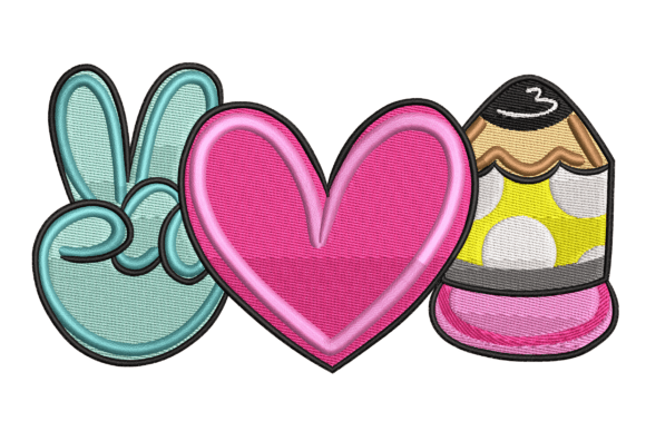 Peace Love Pencil Embroidery Design