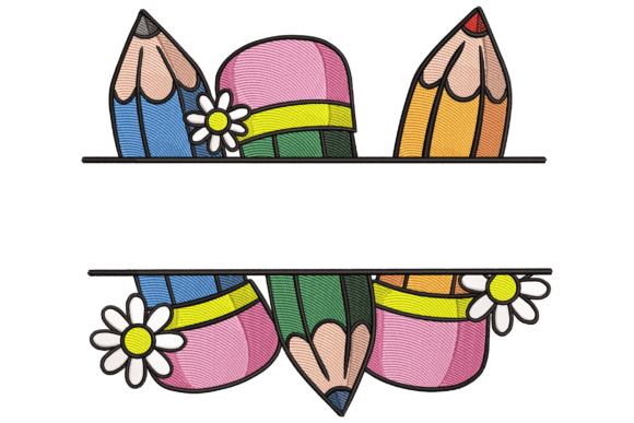 School Pencil Frame Embroidery